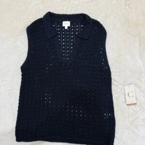 Cyrus Women's Deep Blue V-Neck Knit Sweater Vest Large Style: C602405